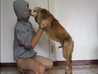 Lady in a hoodie getting fucked by dog
